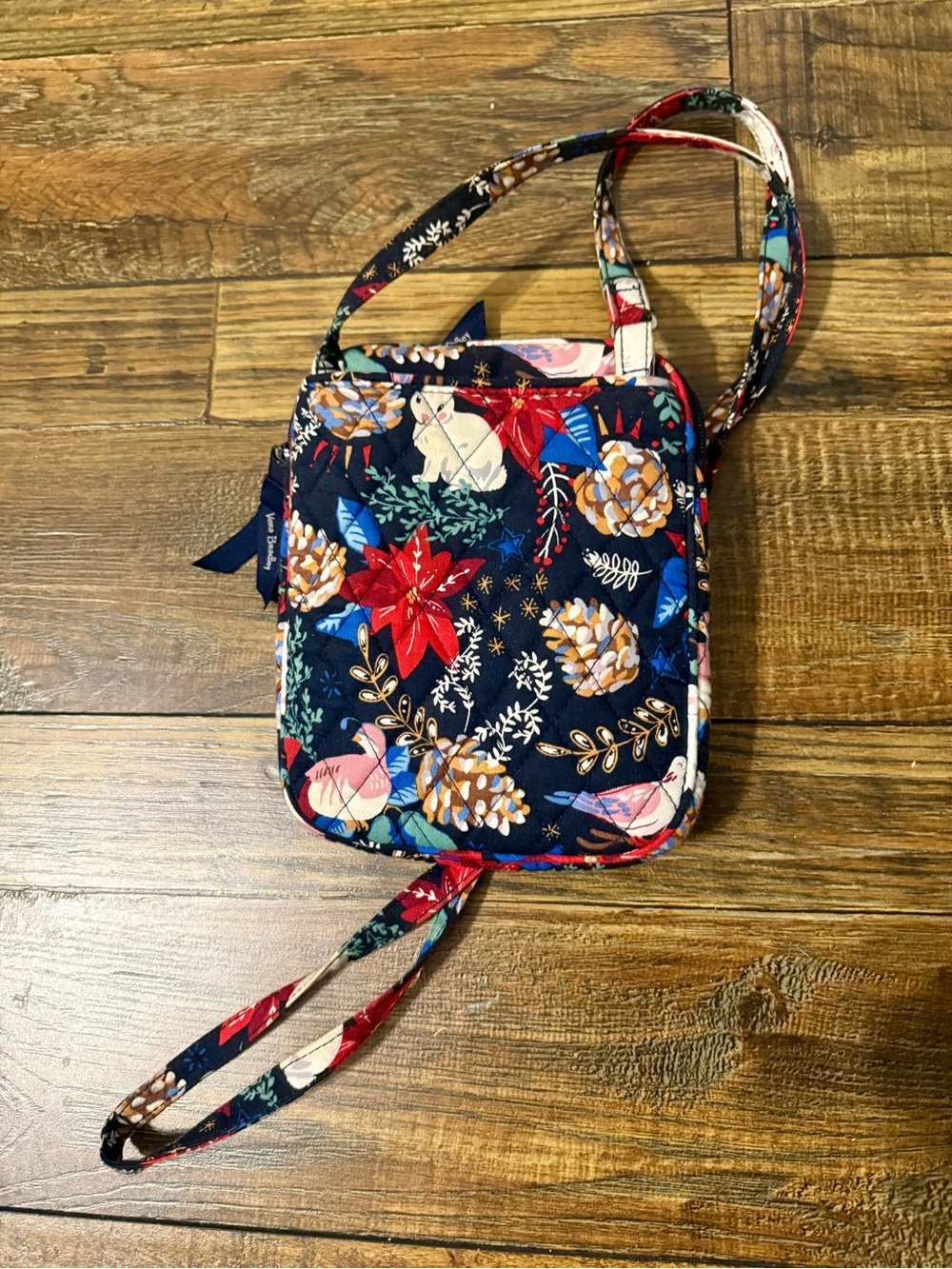 Vera Bradley Holiday Floral Quilted Crossbody Bag Navy Blue